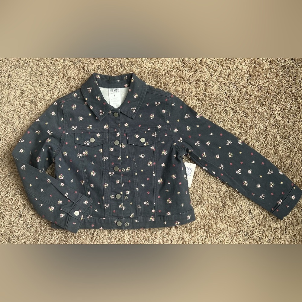 365 Kids by Garanimals Girls Twill Button Up Jacket Flower Pattern Size: 8